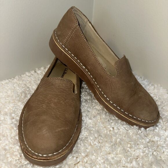 LL Bean Stonington Slip On Loafer 7M Brown Nubuck Casual Comfort Minimalist Boat - Picture 7 of 9